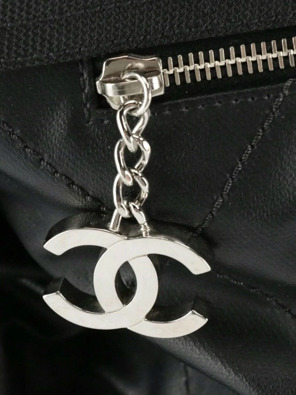 CHANEL Paris Biarritz Tote, Black Quilted Coated Canvas w Top Handles  Zip Pouch - Picture 4 of 7